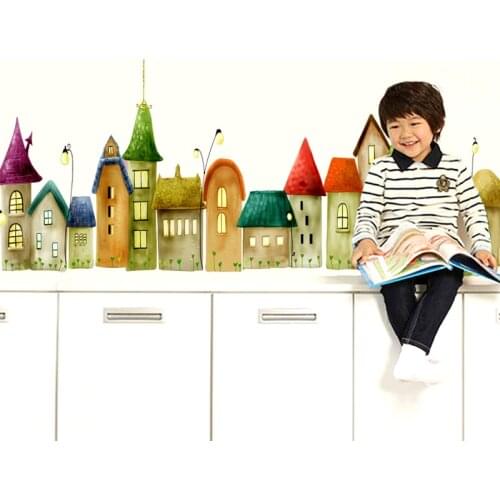 Colorful Small Town Wall Stickers Kids Room Bedroom Nuresery Wall Decoration Art Home Decor Eco-friendly Cartoon Decals