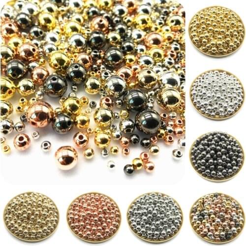 Wholesale 3 4 6 8 10 12mm 30-500pcs Gold/Gun-Metal Plated CCB Round Seed Spacer Beads For Jewelry making DIY Bracelet necklace