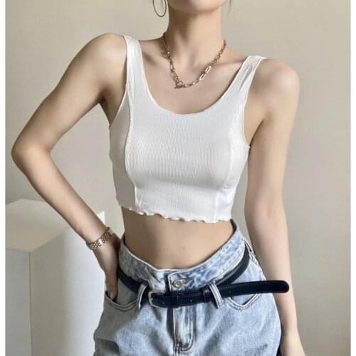 Summer Womens New Basic Camisole Solid Color Simple Fashion Crop Top Top Daily Wear Em