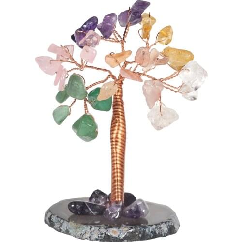 Copper Wire Wrapped Natural Crystal Money Tree Slice Mineral Specimen With Agate Base Lucky Money Tree For Wealth Room Decor