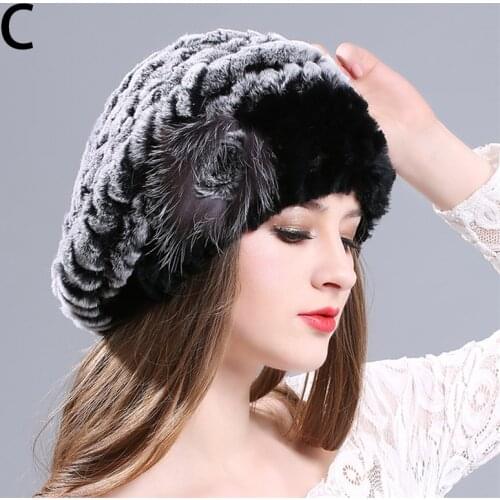 New Real Rex Rabbit Fur Beanies Hat Women Knitted 100% Natural Real Rex Rabbit Fur Beret Caps Ladies Winter Warm Real Fur Hats