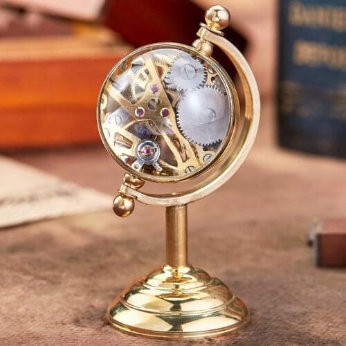 New Arrival Spinning Globe Gold Desk Clock Men Creative Gift For Pocket Watch Copper Table Clock Mechanical Pocket Watch Male