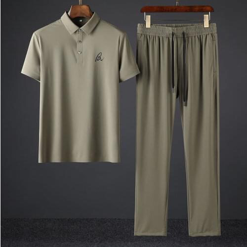 New High-end Ice Silk Leisure Suit Mens Silksmooth Ultra-Thin Speed Dry Four-sided elastic fabric Seamless Pressure-Glue Mens