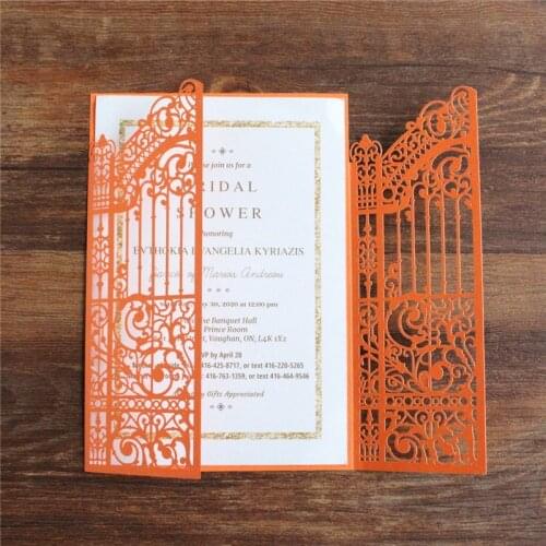 Orange Invitation Card Marriage Celebration Laser Cut Invite Customized Text Printing Multi Colors