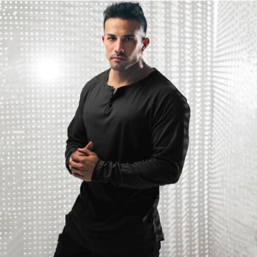 Autumn Sports long sleeve t-shirt men Gym clothing fitness t shirt fashion extend hip hop cotton bodybuilding muscle tshirt man