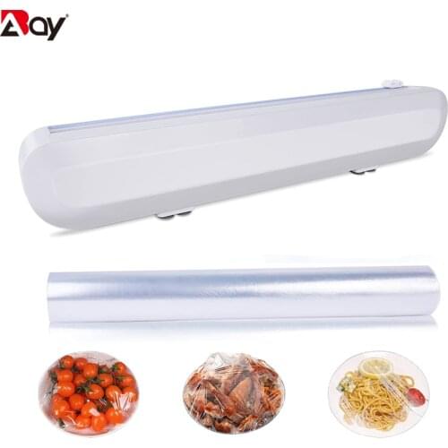 Plastic Wrap Dispenser with Cutter Cutting Box Refillable Cling Film Recyclable Home Kitchen Supply Food Included Accessories