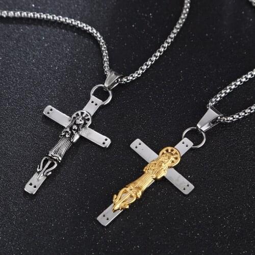 Hot Holy Saint Death Santa Muerte Skull Biker Cross Pendant Necklace 316l Steel silver/gold tone
