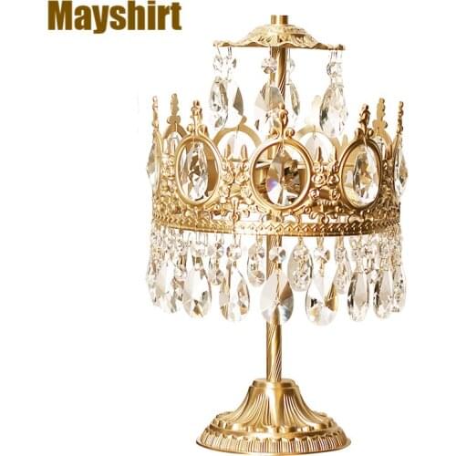 Luxury Brass Crown Table Lamps for Bedroom Vintage Copper Crystal Desk Lamp Living Room Bedside Study Nightstand Home Art Decor
