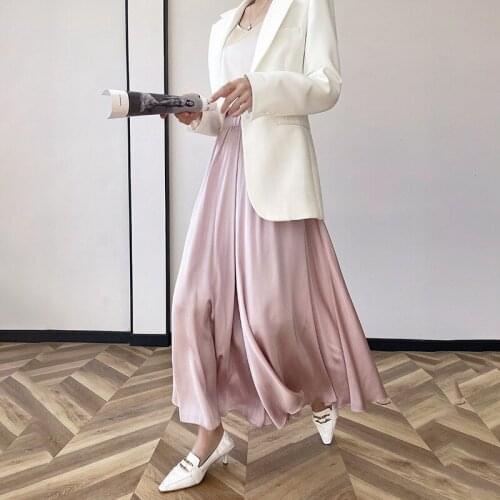 Pink Spring and Summer Thin Hakama Wide-leg Pants Womens Fashion Drape Trousers Are Thin, Wild High-waist Casual Trousers