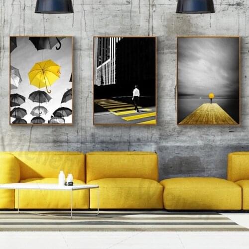 Modern Home Decoration Poster Yellow Style Umbrella Road Picture Canvas Painting Living Room Bedroom Decoration Wall Art Mural
