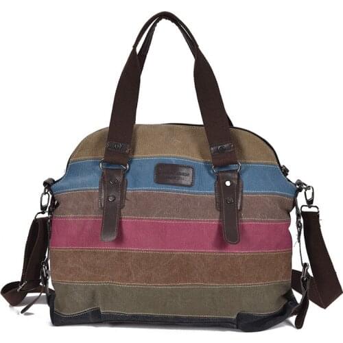 Newhotstacy Bag 112919 womens single shoulder bag color stripe canvas bags tote bag