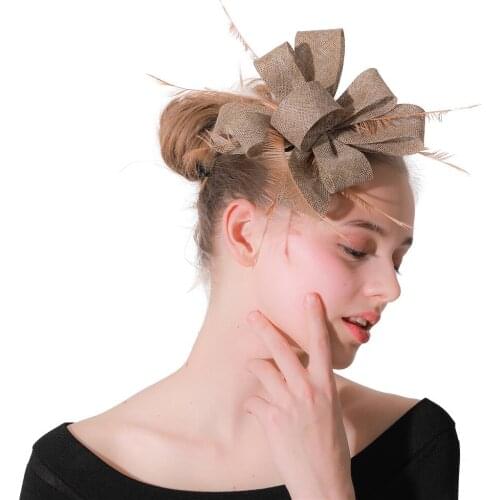 Khaki Tea Party Fascinators Hat Accessories Bridal Wedding Neil Feather Flower Hair Clip Women Married Race Headwear XMF156