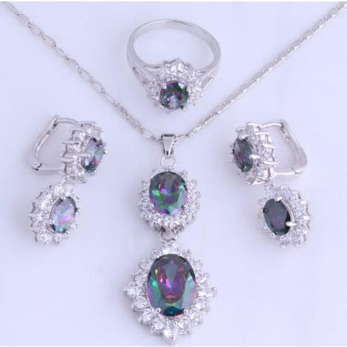 Love Monologue Aesthetic Mystic Color & White Cubic Zirconia Silver Color Jewelry Sets for Wedding H0059