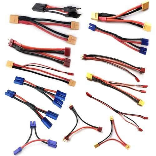 XT60 XT90 T EC5 EC2 TRX JST Plug Parallel Battery Connector Cable Extension Y /O Splitter Plug Adapter AWG Wire for RC FPV parts