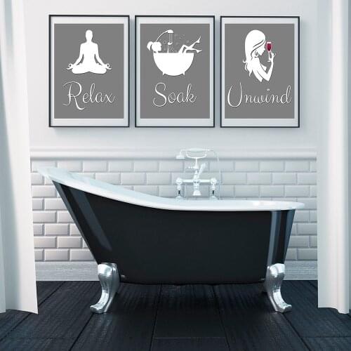 Funny Bathroom Sign Canvas Prints And Poster Relax Soak Unwind Quote Silhouette Art Painting Wall Pictures for WC Toilet Decor
