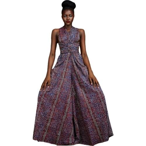 Polyester African Clothes for Women 2021 Summer Sleeveless V-neck Printing Long Jumpsuit African Clothing