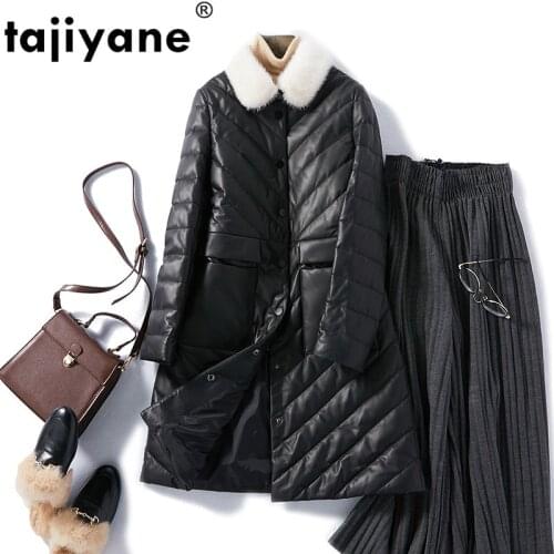 Genuine Leather Jacket Women Winter Real Mink Fur Collar Duck Down Jacket Female 100% Sheepskin Coat Veste Femme W00232 YY1781