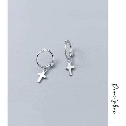 PerisBox 925 Sterling Silver Cross Star Small Hoop Earrings for Women Ear Piercing Helix Cartilage Earrings Boho Earring Hoops