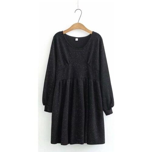 Plus Size Womens O-neck Long Sleeved Dress Vintage Casual Mini Dresses
