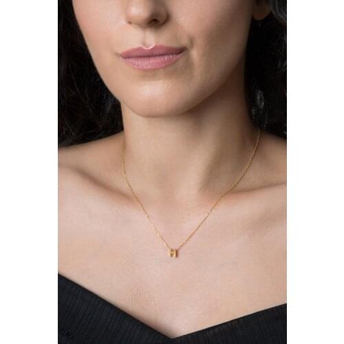 Womens Three-Dimensional H Letter Gold Plated 925 Sterling Silver Necklace