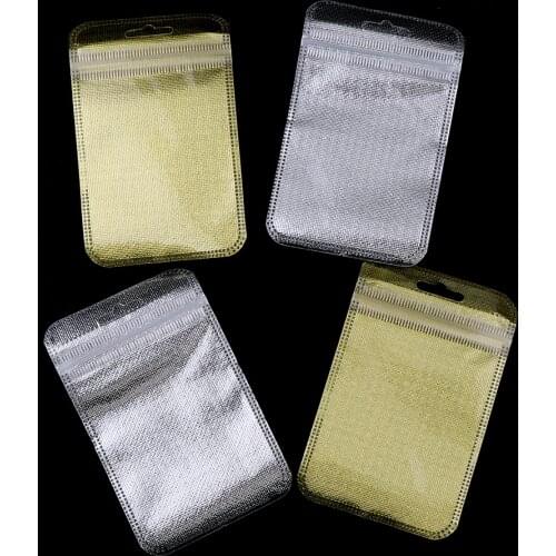 7.5x11cm Gold Sliver/Clear Self Seal Zipper Plastic Retail Packaging Pack Poly Bag Ziplock Storage Bag Package With Hang Hole
