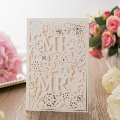 1pcs Sample White Laser Cut Wedding Invitations Card MR&MRS Elegant Greeting Card Personalise Envelopes Wedding Party Decoration