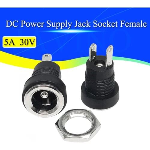 10Pcs 5A 30V For DC Power Supply Jack Socket Female Panel Mount Connector 5.5mm 2.1mm Plug Adapter 2 Terminal Types 5.5x2.1