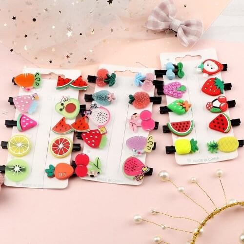 10Pcs/Set Acrylic Hair Clip Sets Cartoon Soft Ceramics Cherry Strawberry Hairpin Transparent Fruit Barrette Headwear Accessories