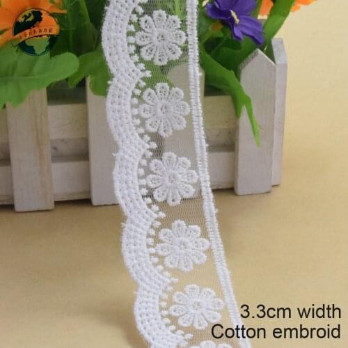 10yard 3.3cm white cotton embroided lace ribbon guipure trim DIY wedding Accessories doll lace african french lace applique#2883