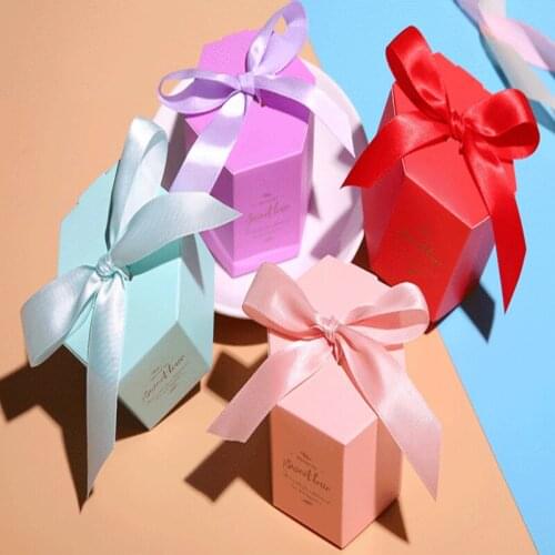 100pcs Creative blue sky hexagon wedding gift box chocolate paper box candy party gift box