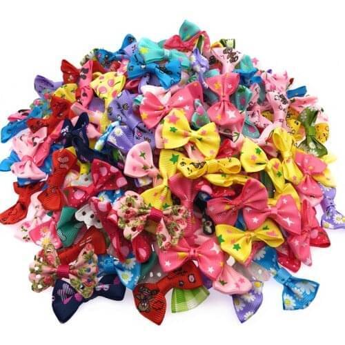 100 Pcs/lot Mini Small Pringting Ribbon Bow Pet Bowknot Craft ONLY BOW NO CLIPS DIY Wedding Decor Hair Accessories PB001