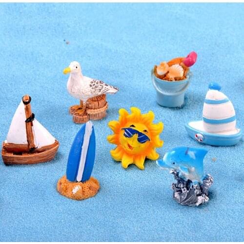 11PCS Sailboat Shell Beach Mediterranean Sea Aquarium Ornament Craft Decor Miniature Dollhouse Home Decoration DIY Accessories