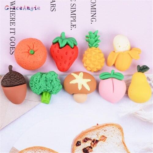 20pcs Lovely Fruit flatback Resin Cabochons Vogetables Jewelry Brooch Pins DIY Scrapbook Cartoon Hair Craft DIY phone Headwear