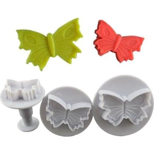3pcs/set Veined Butterfly Cutter Plunger Fondant Plunger Embossing Tool Cake Decorating
