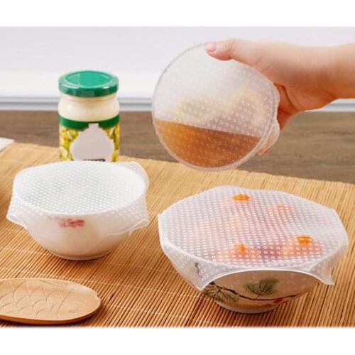 4Pcs/lot Reusable Silicone Wrap Seal Food Fresh Keeping Wrap Lid Cover Stretch Vacuum Food Wrap Kitchen Tools