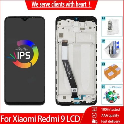 6.53" AAA+ For Xiaomi Redmi 9 LCD Display Touch Screen With Frame Digitizer Replacement For Redmi 9 M2004J19AG M2004J19C LCD