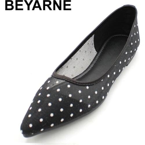BEYARNELady Ballet Flats Sweet Pointy Toe Womens Flats Polka Dot Mesh Ballerina Flat Shoes Summer New Womens Shoes Zapatillas