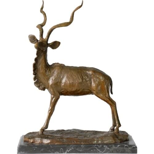Bronze Antelope Statue Sculpture Wild Animal Figurine Statuette Art for Soft Outfit House Cabinet Decor Accessories