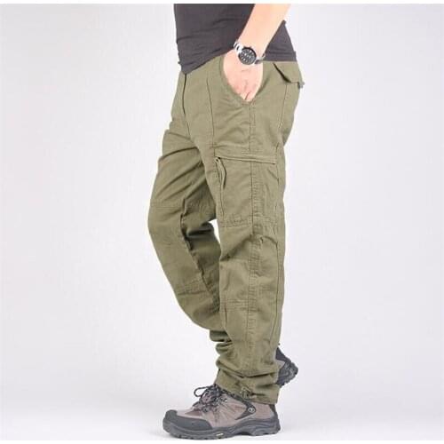 Cargo Pants Men Multi Pockets Straight Baggy Long Trousers Streetwear Casual Cotton Army Straight Slacks Military Tactical Pants