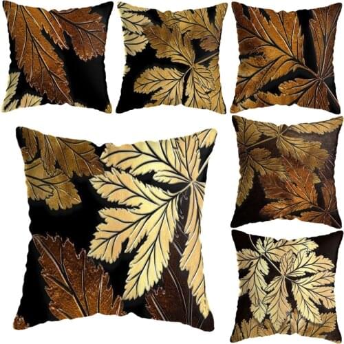 Black Golden Leaf Decorative Cushion Cover Pillow Pillowcase Short Plush Throw Pillows Home Decor Pillowcover 45*45 cm