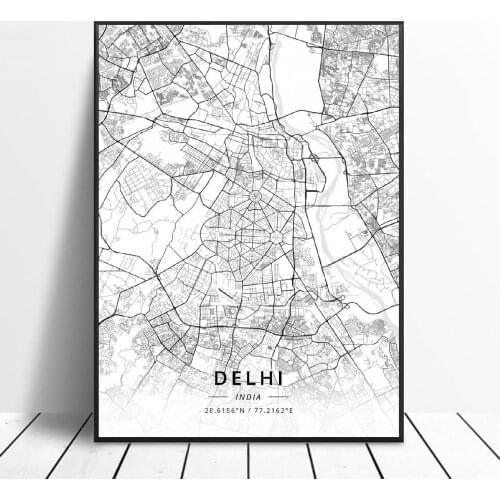 Delhi Bhopal Agra Patna Vadodara Indore India Canvas Art Map Poster