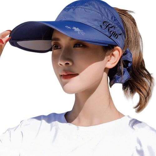 Wide Brim Summer Sun Hat Visor Caps Female Scalable Brim Empty Top Baseball Cap UV Sun Protection Outdoor Beach Visor Hats