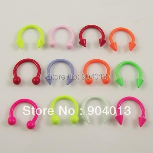 6pcs 16G Mix Color stainless steel Spike ball Horseshoe Circular barbell Nose Ring Lip Tragus Helix body piercing jewelry