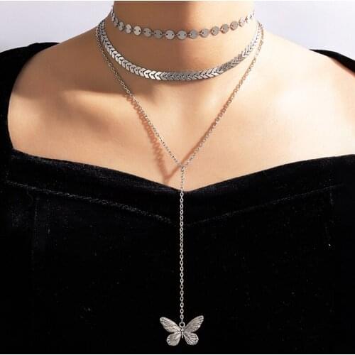 HuangTang Boho Crystal Star Tassel Necklace for Women Silver Color Moon Butterfly Pendant Long Necklace Charms Weddings Jewelry