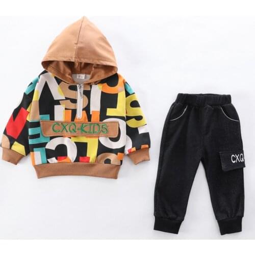 Children Clothing Set Spring Boys Suit Toddler Girls Fall Fashion Letter Stitching Hoodies Sweater Pants 2pcs Baby Kids Clothes