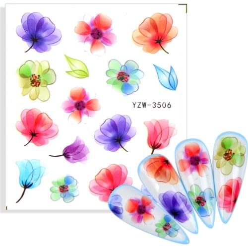 Colourful Flowers Nail Stickers Cherry Blossoms Water Decals 3d Nail Sticker Flamingo Animal Retro Rose Butterfly Watermark