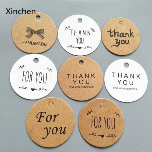 100pcs/lot Circular white Kraft paper tag "thank you""hand made" "for you"Hang tag Gift Hang tag 4.3cm