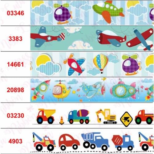 16mm-75mm Cartoon Car Truck Cloud Airplane Printed Grosgrain/Elastic Ribbon Heart DIY Valentines Day Hair Bowknots 50yards/roll