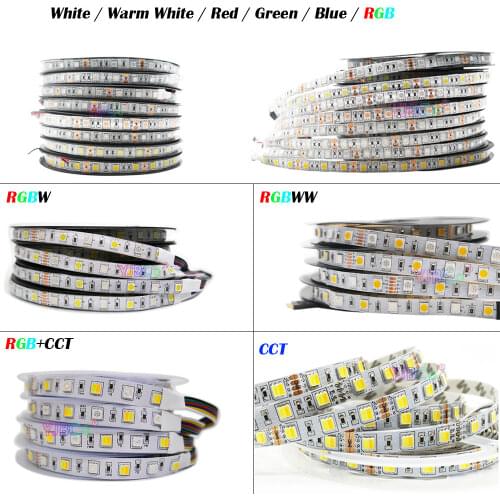 12V 24V 5M 120LEDs/m SMD 5050 LED Strip CCT/White/Warm White/Red/Green/Blue/RGB/RGBW/RGBWW/RGB+CCT Flexible Lamp Tape