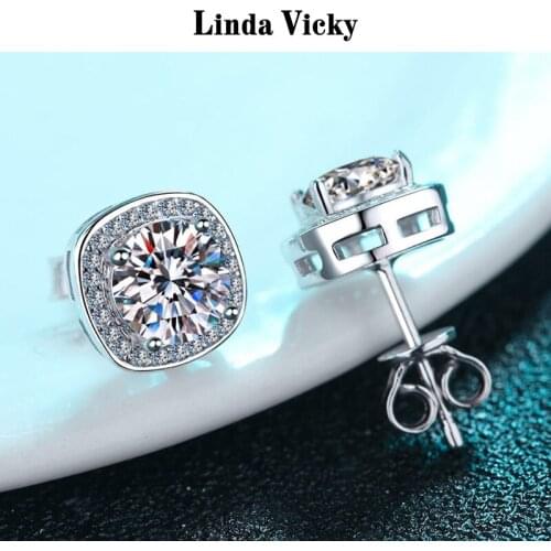 LINDA VICKY Stud Earrings VVS 100%Real Moissanite Rhodium Plated 925 Sterling silver Women Fashion High quality Fine Jewelry New